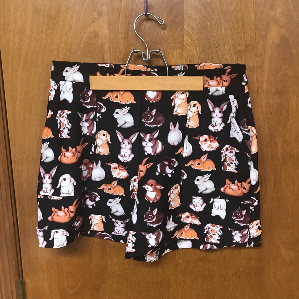 Blackmilk Black and Orange Bunny Print High Waist Shorts Large